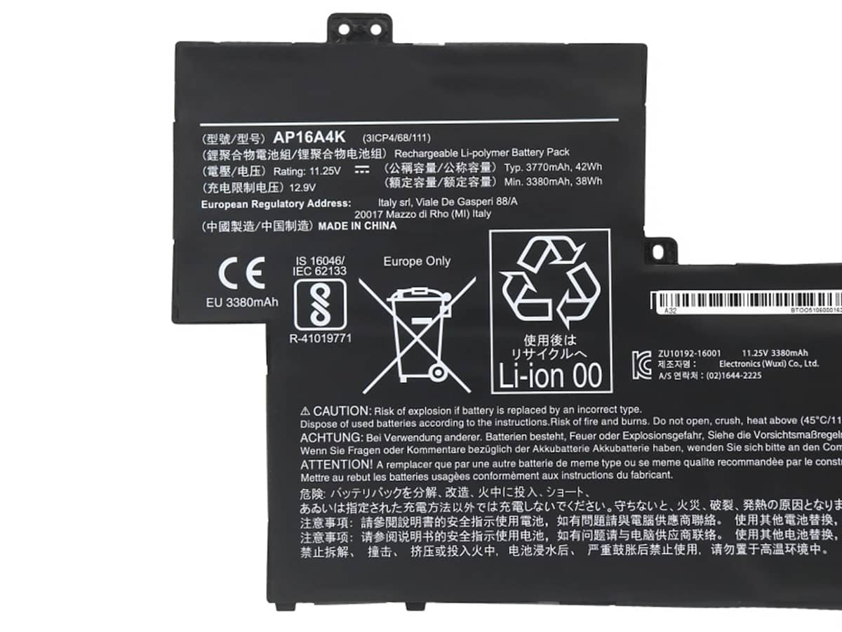 (Bild für) 11.25V 42Wh Laptop Akku für ACER AP16A4K(3ICP4/68/111)